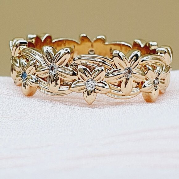 Jewelry - Dainy Flower Carved Pure Tiny Zircon Eternity Rings for Women, INDN8419